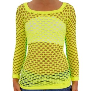Malibu Sugar neon yellow fishnet long sleeve top one size